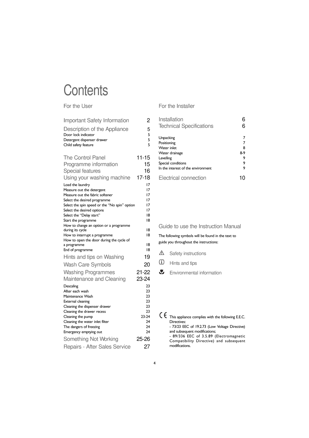 John Lewis JLWM1405 instruction manual Contents 