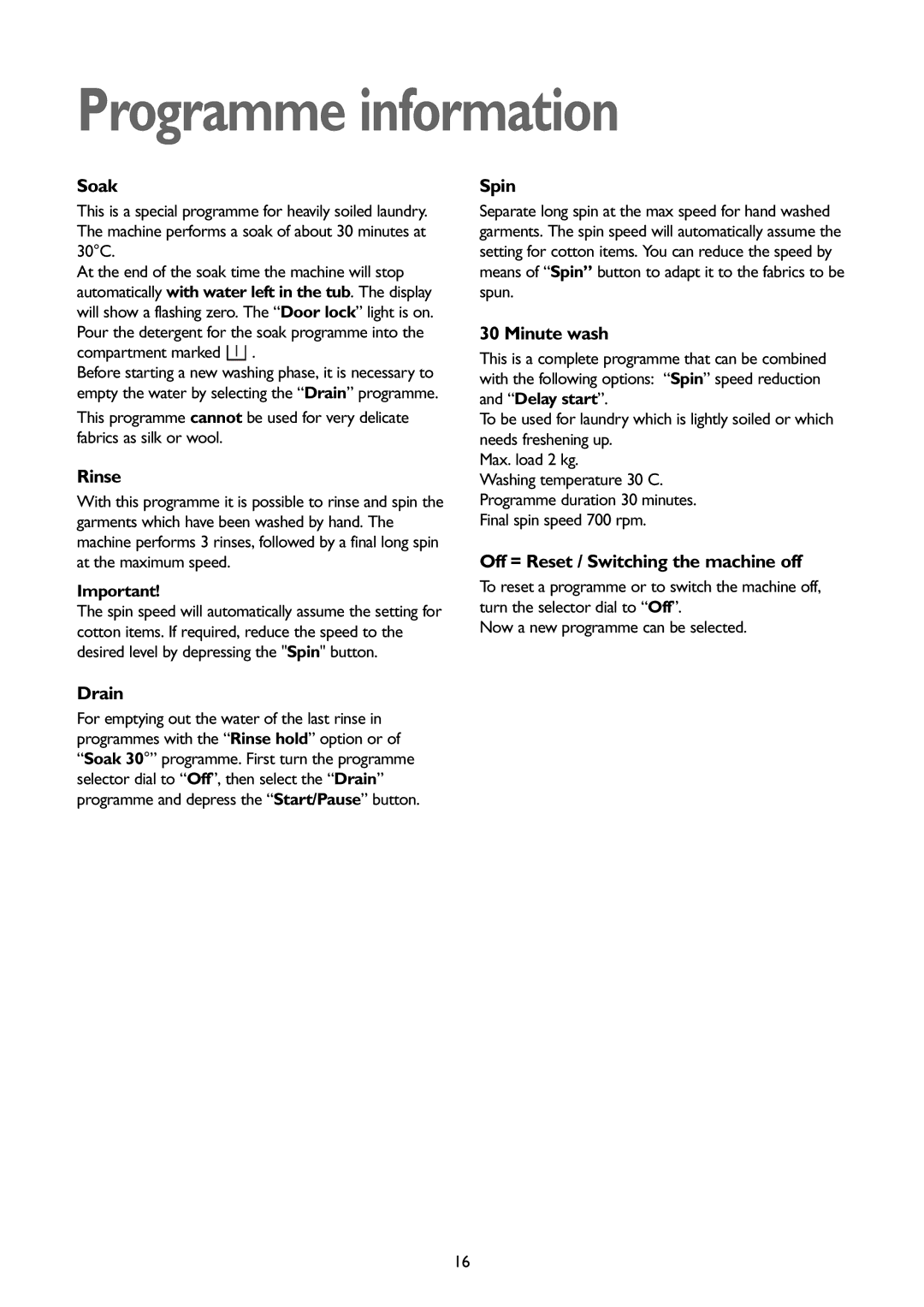 John Lewis JLWM1407 instruction manual Programme information, Compartment marked 