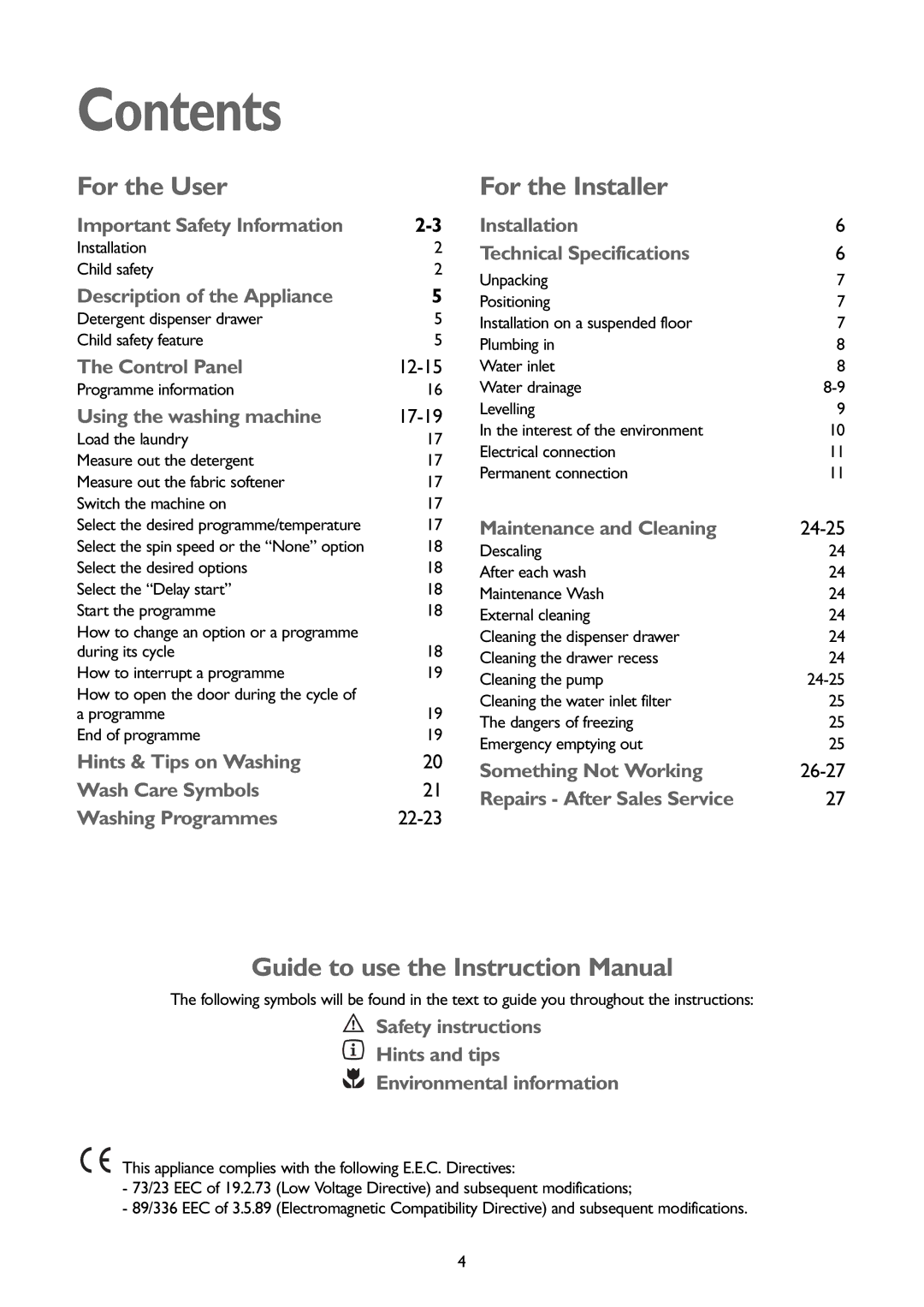 John Lewis JLWM1407 instruction manual Contents 