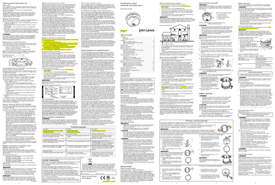 John Lewis SCO5JL instruction manual What you need to know about CO, Special compliance considerations, Table of contents 