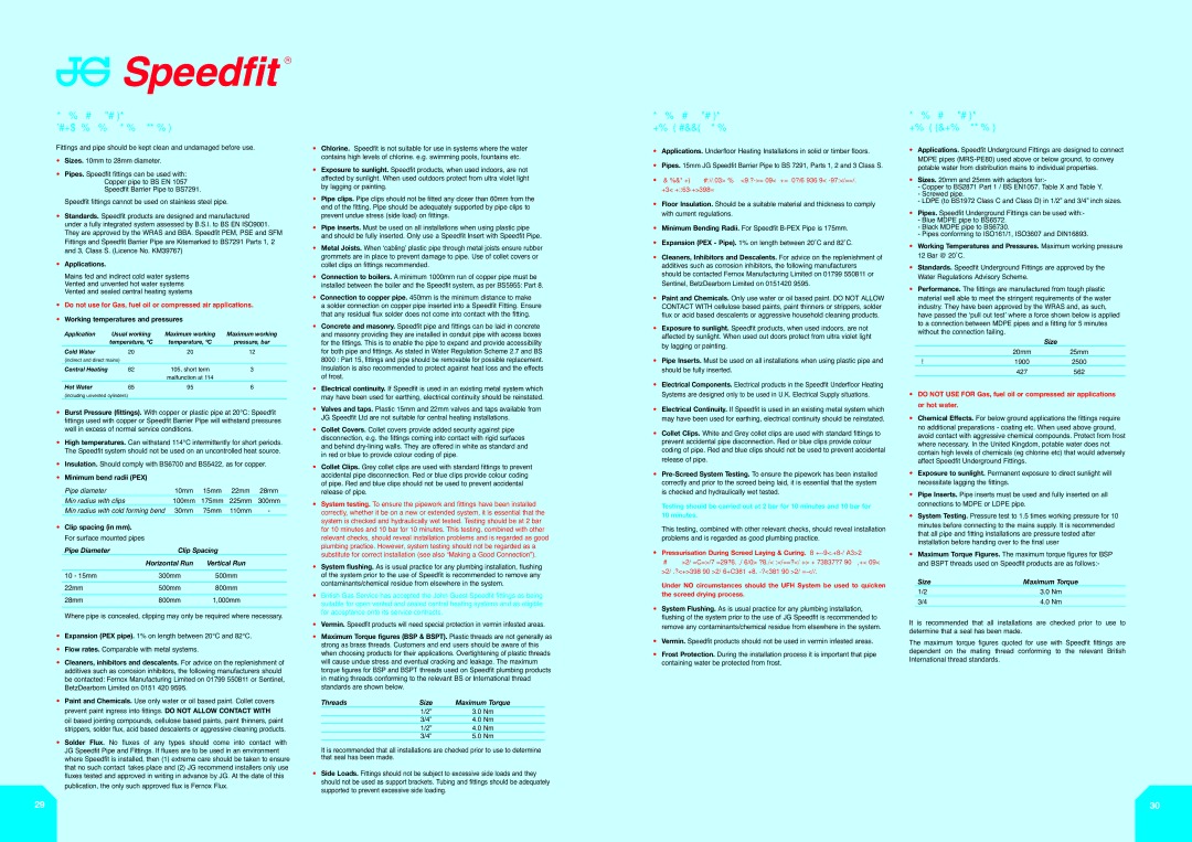 John Mills BS7291, KM39767 manual Technical Checklist Plumbing and Heating Fittings, Technical Checklist Underfloor Heating 