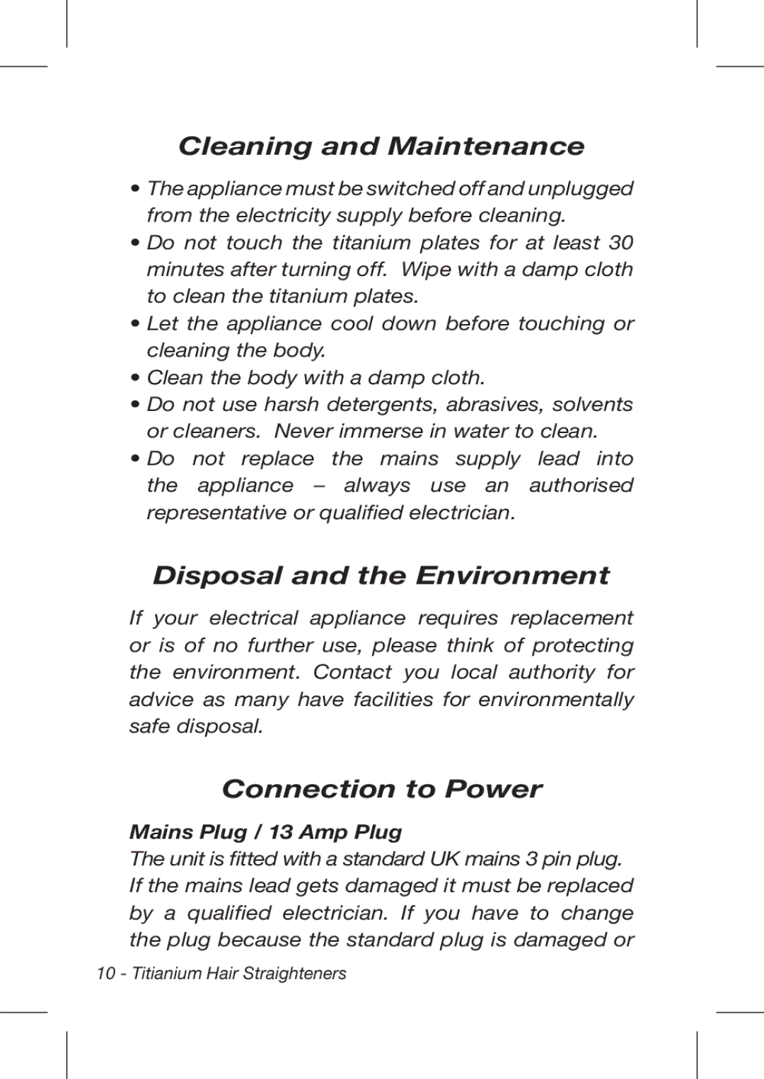 John Mills John Mills Titanium Hair Straightener manual Cleaning and Maintenance, Disposal and the Environment 