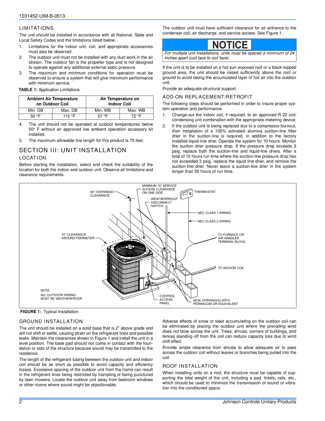 Johnson Controls 13 SEER - GCGD installation manual Section III Unit Installation 