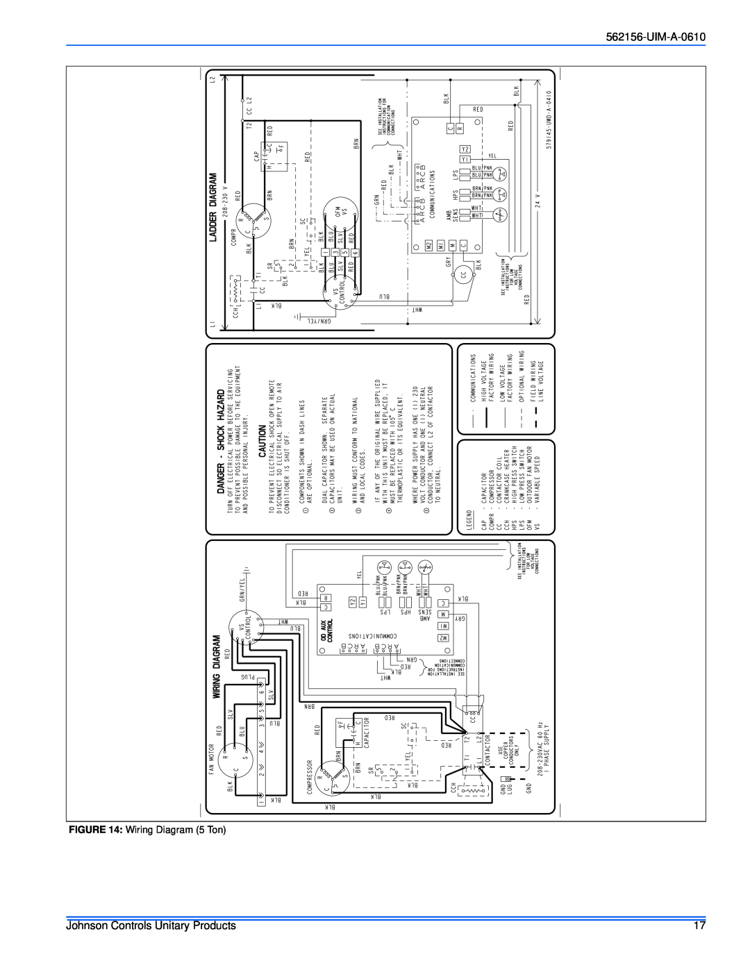Johnson Controls AL6B SERIES, 16 SEER - CZF, AC6B Johnson Controls Unitary Products, UIM-A-0610, Wiring Diagram 5 Ton 
