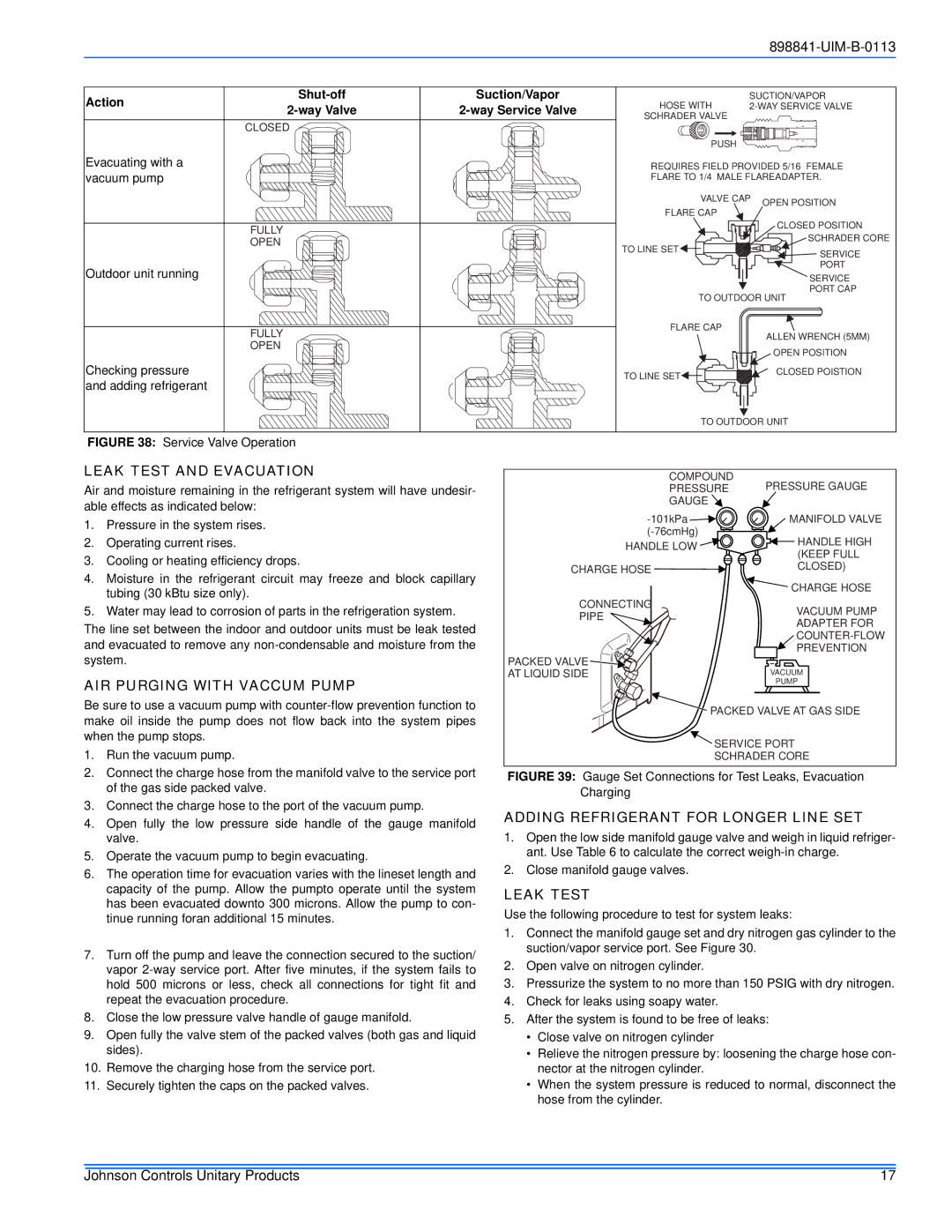 Johnson Controls 22 SEER Leak Test and Evacuation, AIR Purging with Vaccum Pump, Adding Refrigerant for Longer Line SET 