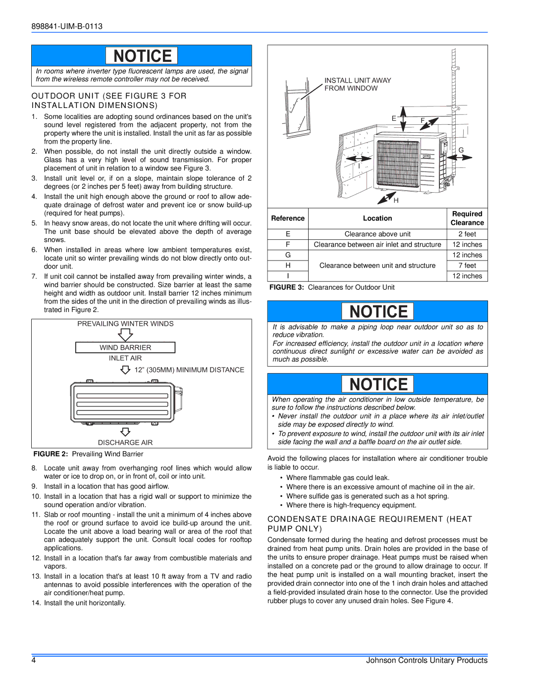 Johnson Controls 22 SEER Outdoor Unit see for Installation Dimensions, Condensate Drainage Requirement Heat Pump only 