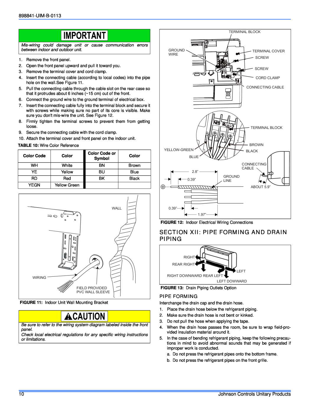 Johnson Controls 22 SEER installation manual Section Xii Pipe Forming And Drain Piping, UIM-B-0113 