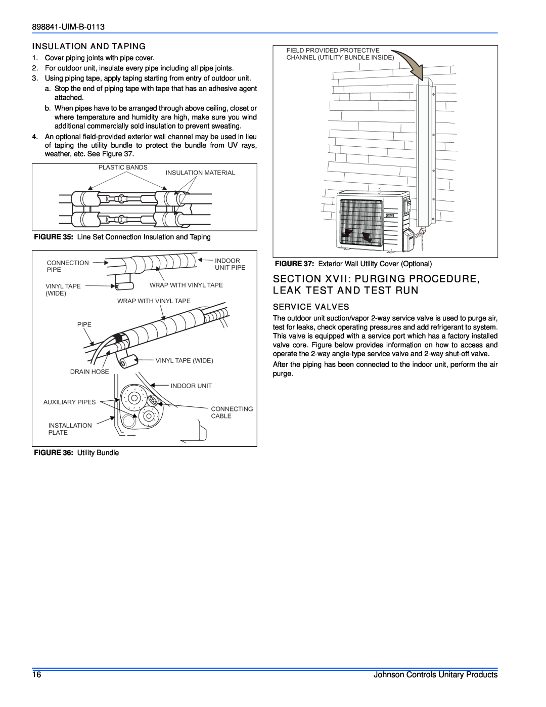 Johnson Controls 22 SEER installation manual Insulation And Taping, Service Valves, UIM-B-0113 