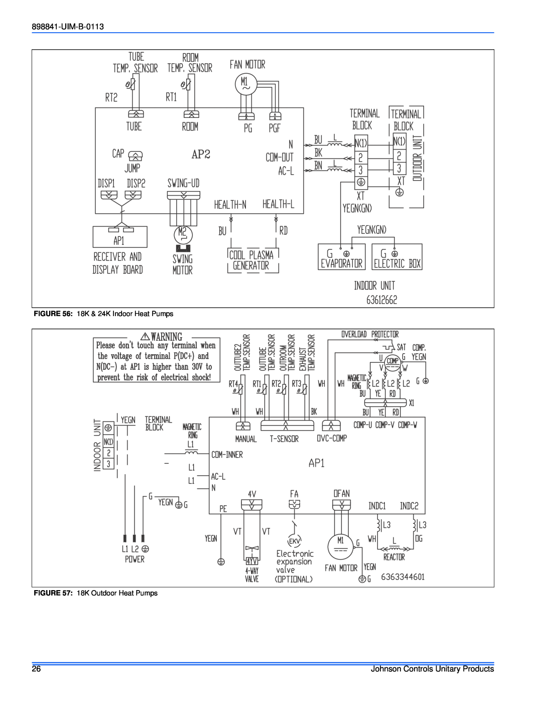 Johnson Controls 22 SEER installation manual UIM-B-0113, 18K & 24K Indoor Heat Pumps, 18K Outdoor Heat Pumps 