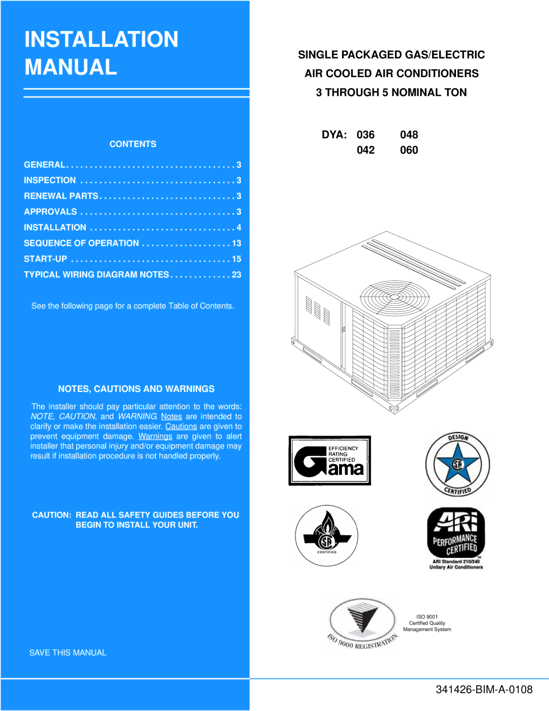 Johnson Controls 341426-BIM-A-0108 installation manual Installation Manual 