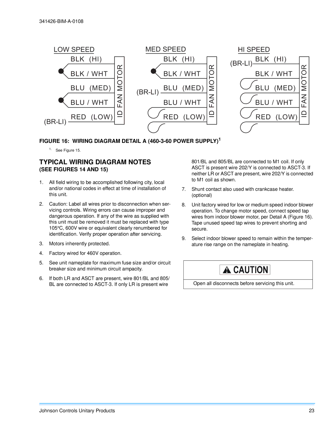 Johnson Controls 341426-BIM-A-0108 installation manual Typical Wiring Diagram Notes, See Figures 14 