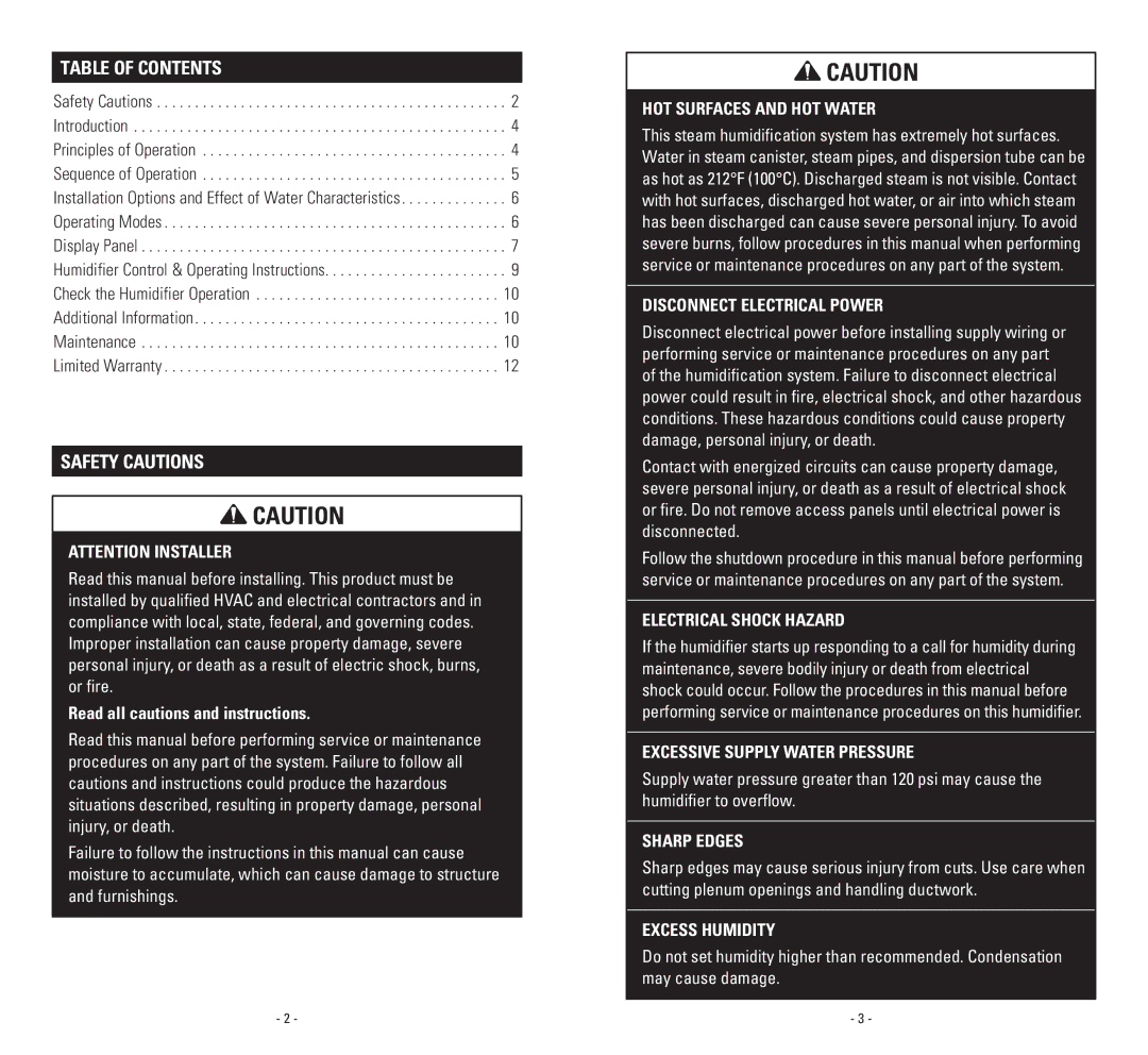 Johnson Controls 8000 owner manual Safety Cautions, Table of Contents 