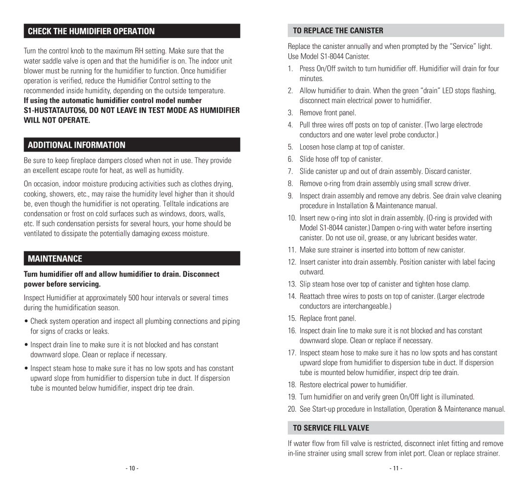 Johnson Controls 8000 Check the Humidifier Operation, Additional information, Maintenance, To Replace the Canister 