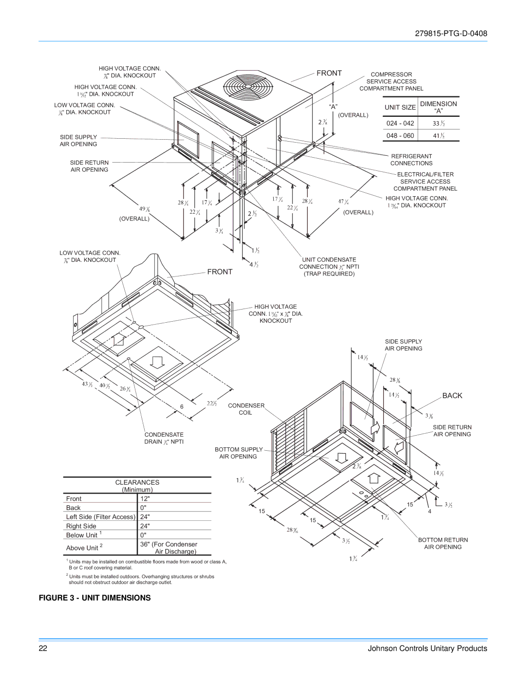 Johnson Controls ACPU024 THRU 060 manual Unit Dimensions 