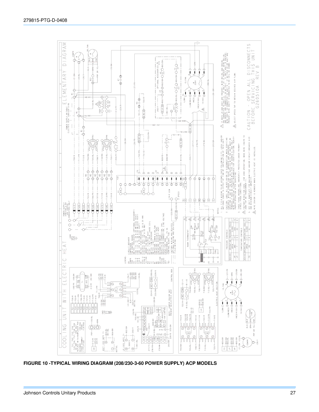 Johnson Controls ACPU024 THRU 060 manual Typical Wiring Diagram 208/230-3-60 Power Supply ACP Models 