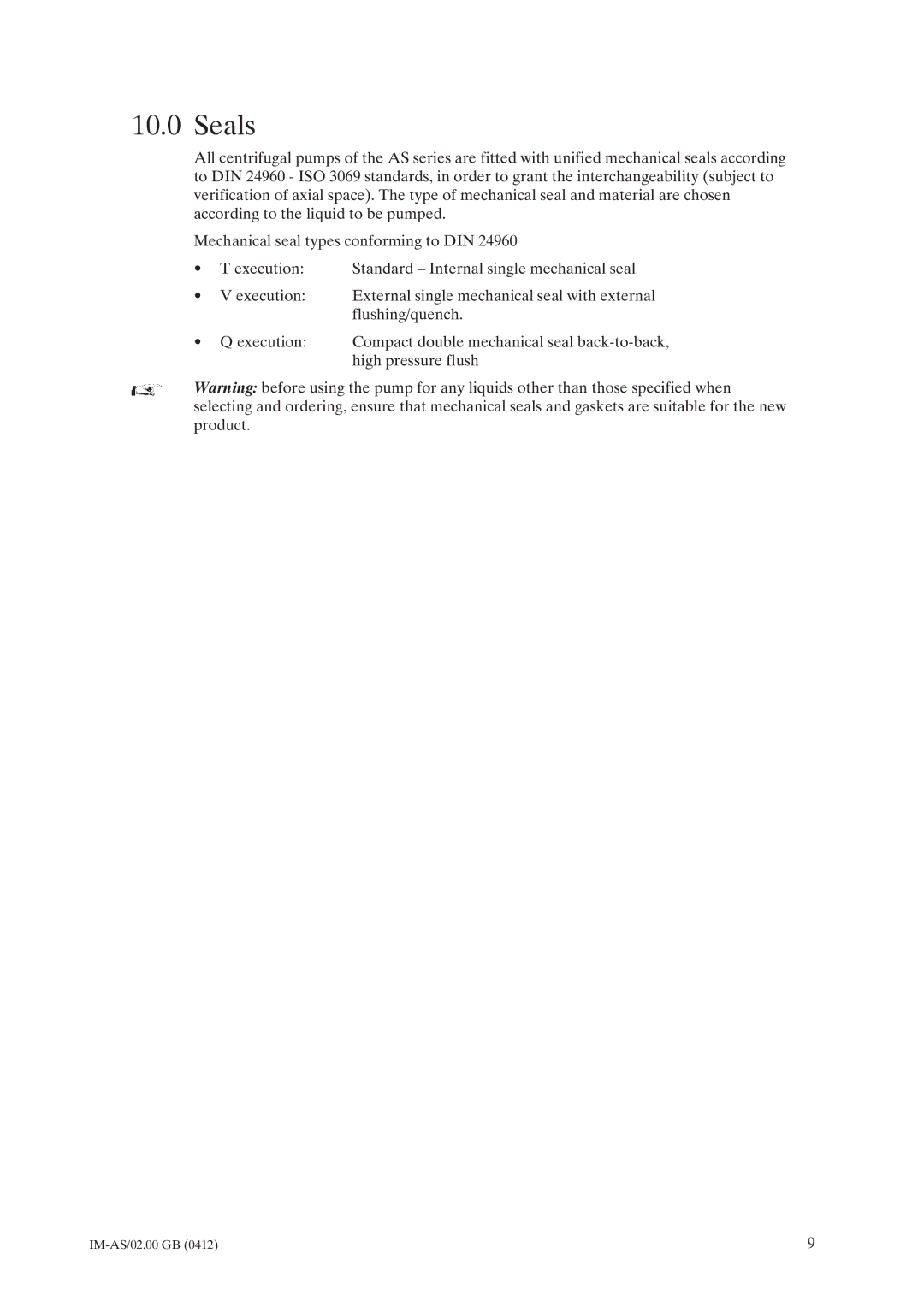 Johnson Controls AS instruction manual Seals 