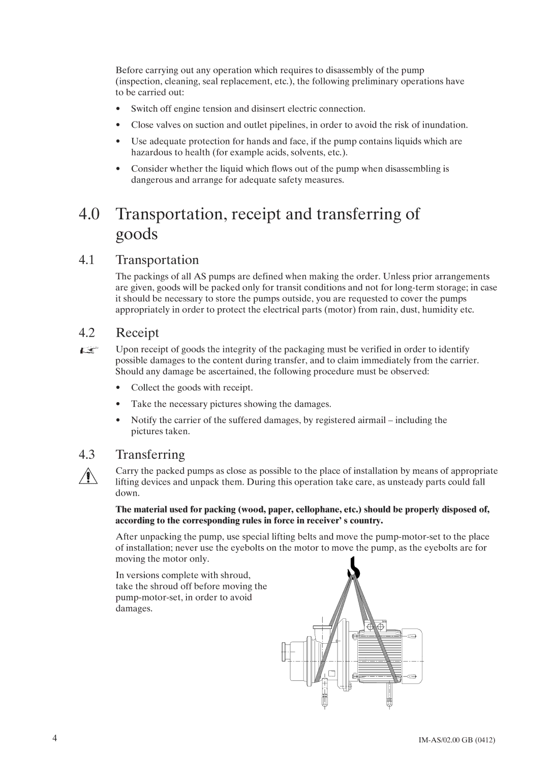 Johnson Controls AS instruction manual Transportation, receipt and transferring of goods, Receipt, Transferring 