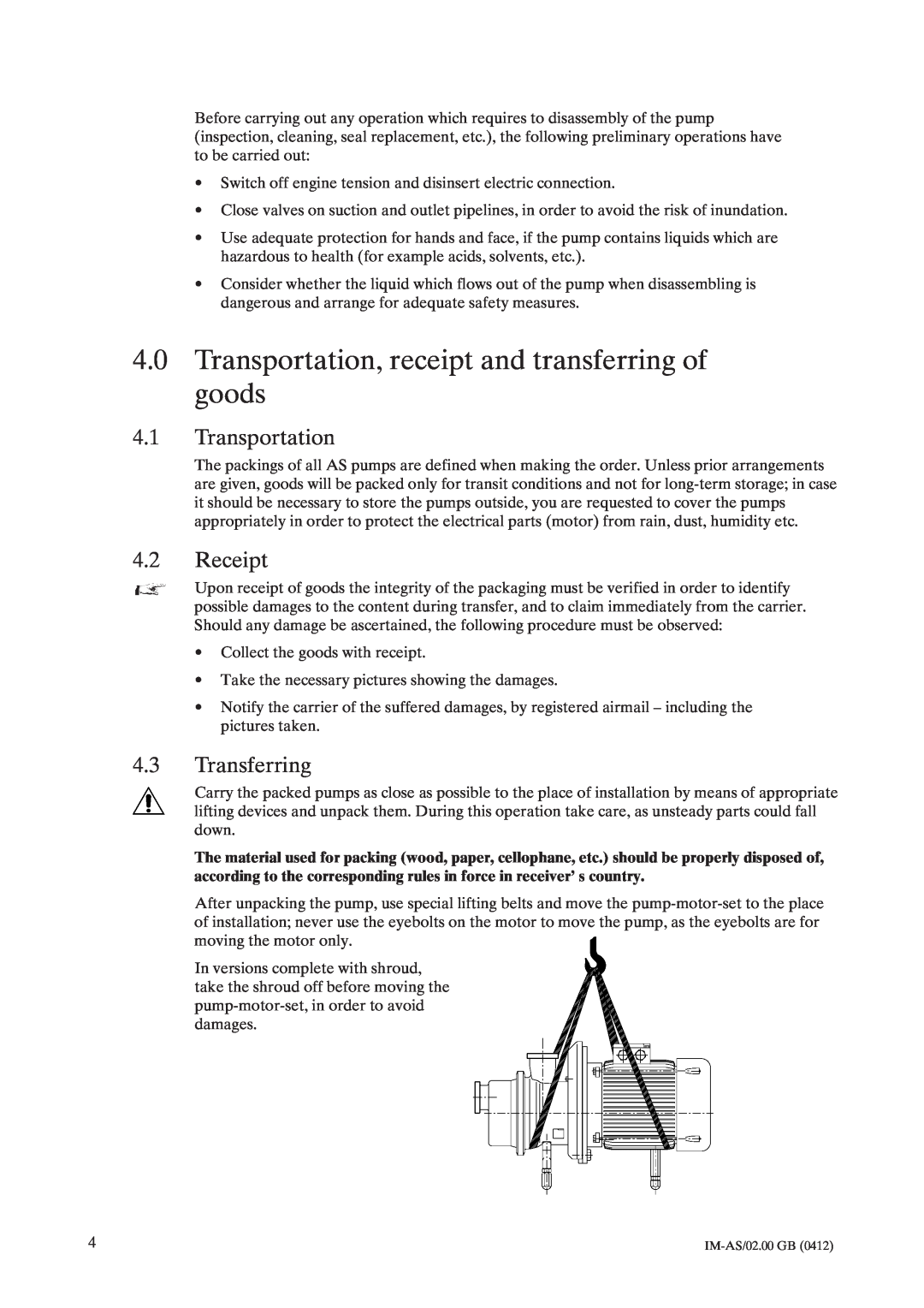 Johnson Controls AS instruction manual 4.1Transportation, 4.2Receipt, 4.3Transferring 