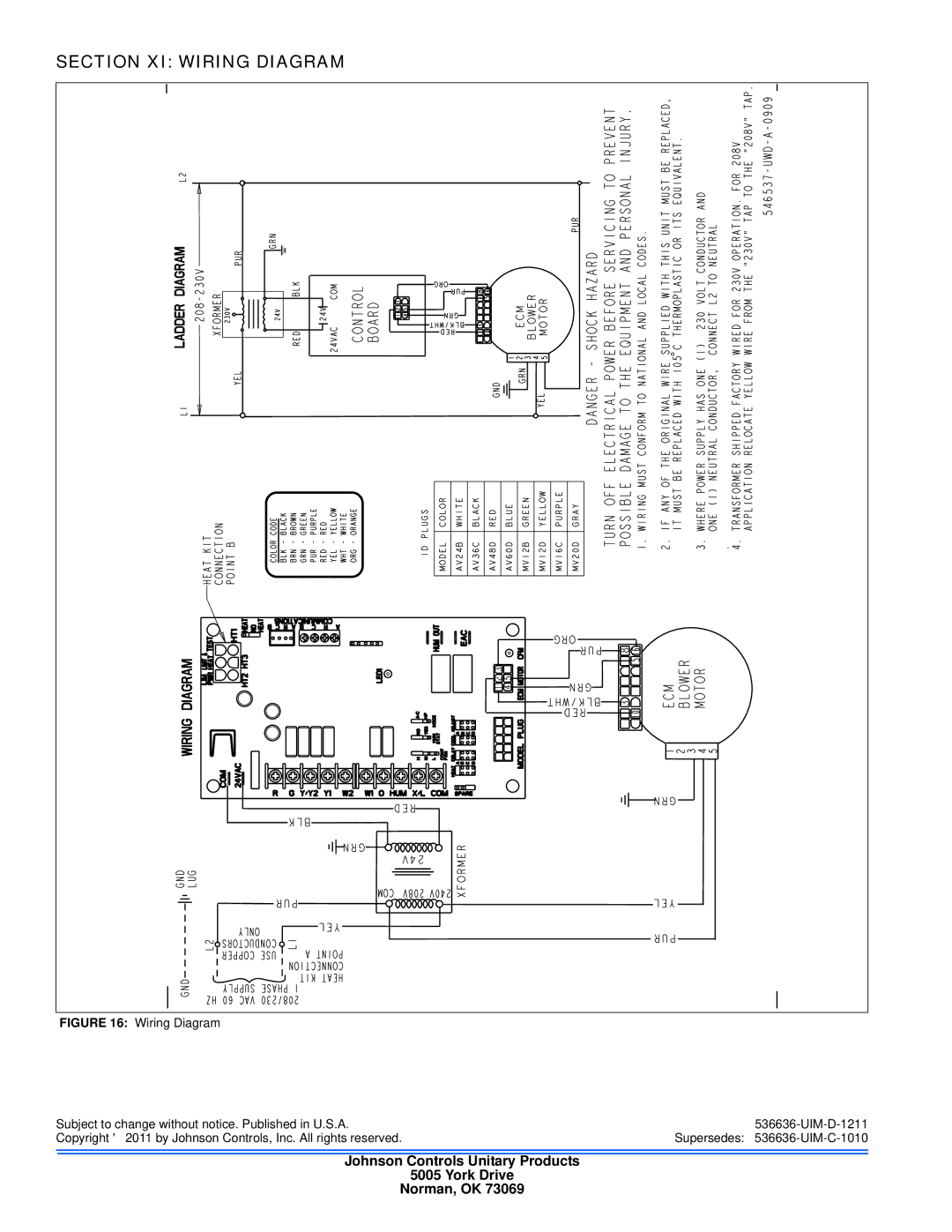 Johnson Controls AV*(C) Series Section XI Wiring Diagram, Johnson Controls Unitary Products York Drive Norman, OK 