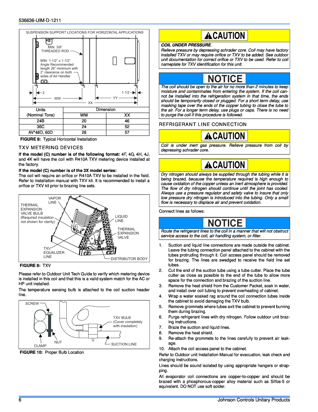 Johnson Controls AV*(C) Series Txv Metering Devices, Refrigerant Line Connection, UIM-D-1211, Coil Under Pressure 