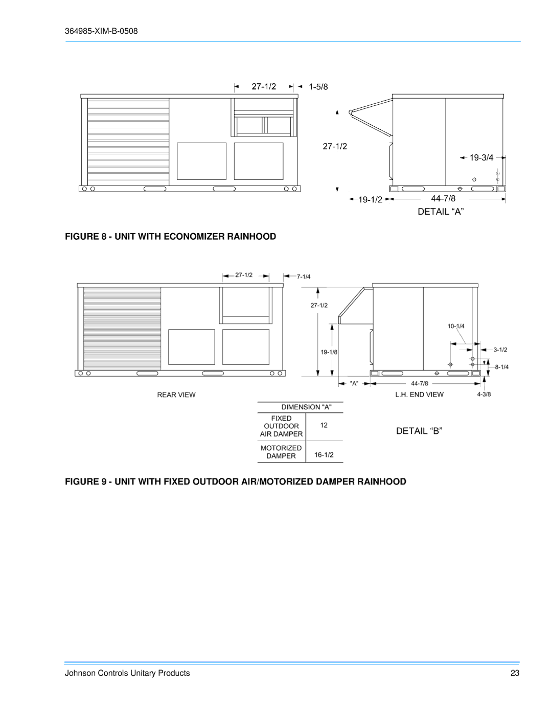 Johnson Controls BQ 048, BQ 060, BQ 036 installation manual Unit with Economizer Rainhood 