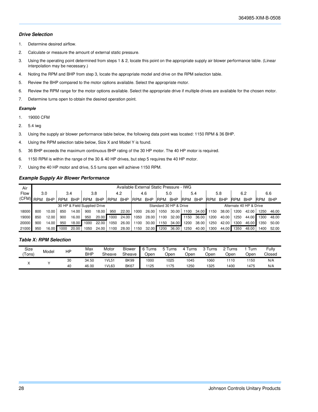 Johnson Controls BQ 036, BQ 060, BQ 048 installation manual Drive Selection 