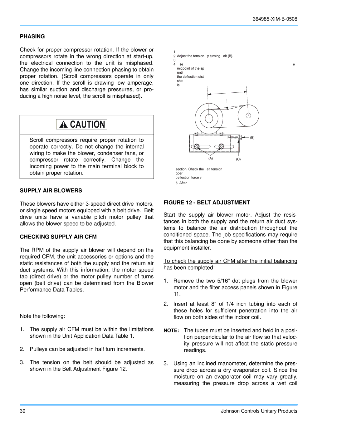 Johnson Controls BQ 060, BQ 036, BQ 048 installation manual Phasing, Supply AIR Blowers, Checking Supply AIR CFM 