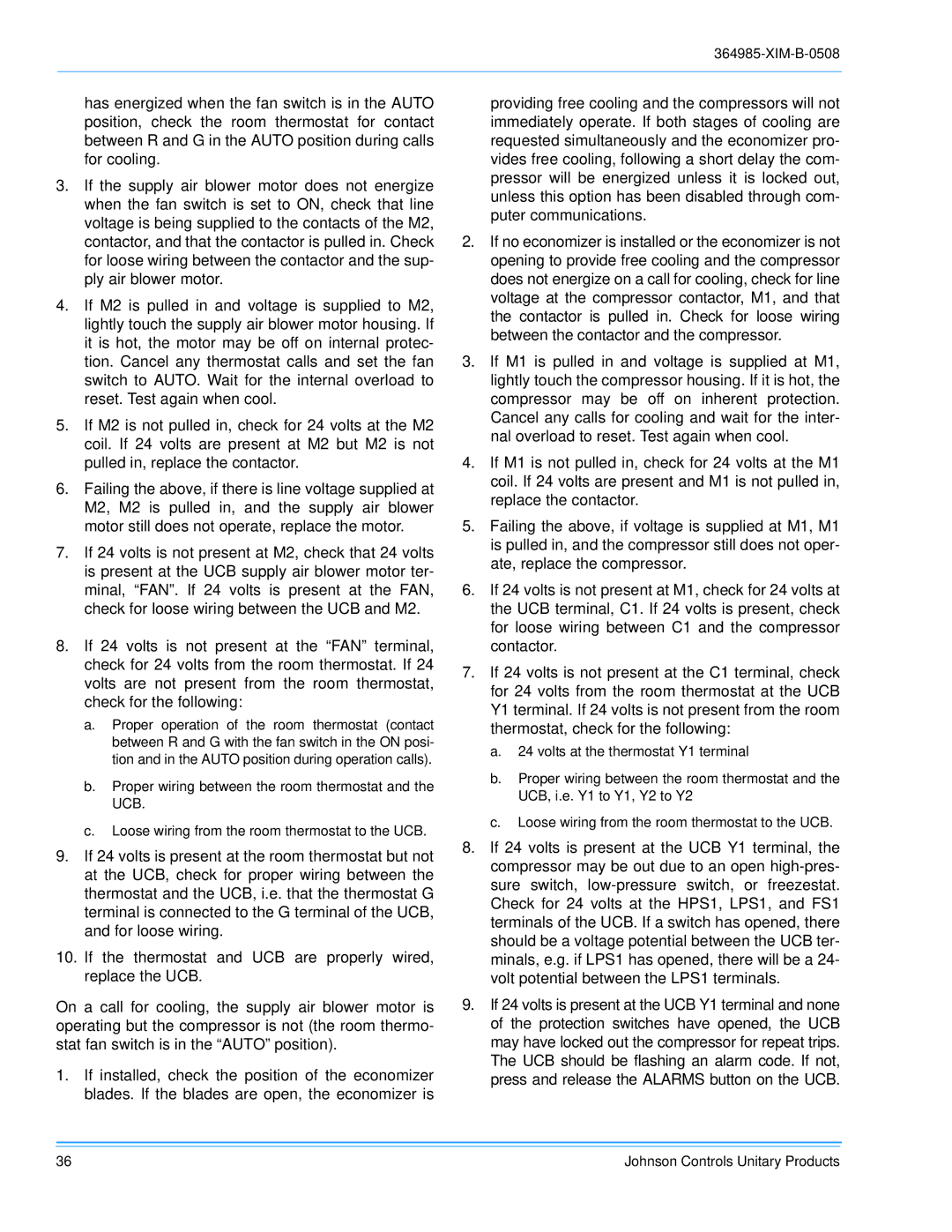 Johnson Controls BQ 060, BQ 036, BQ 048 installation manual XIM-B-0508 