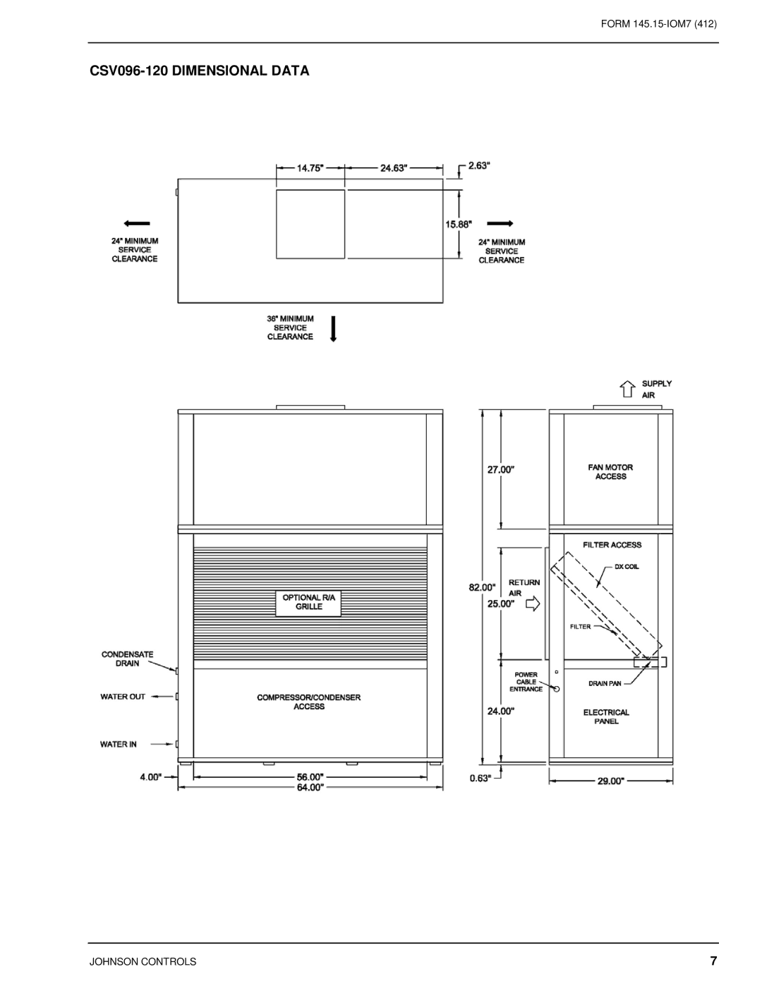 Johnson Controls CSV060B-240B installation instructions CSV096-120 Dimensional Data 