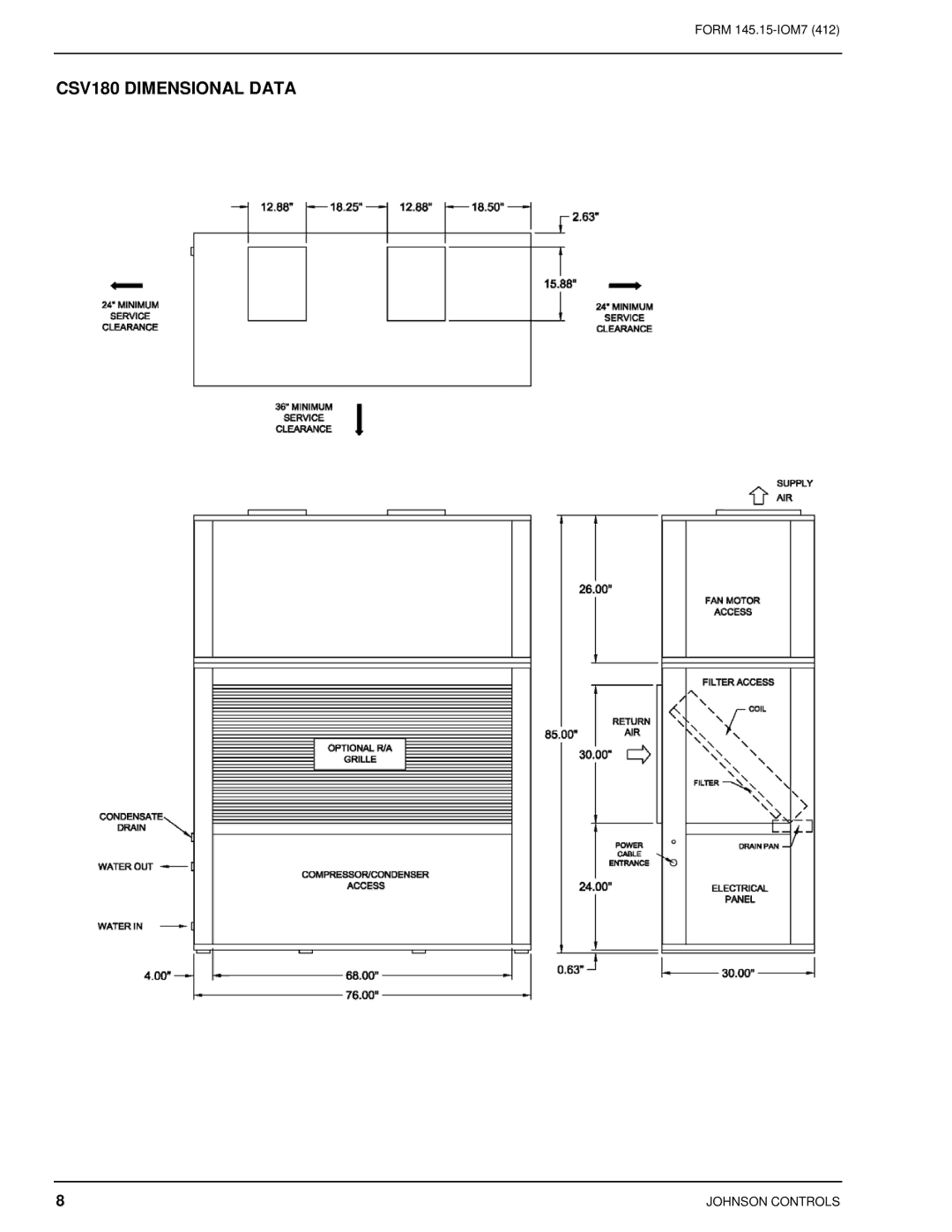 Johnson Controls CSV060B-240B installation instructions CSV180 Dimensional Data 