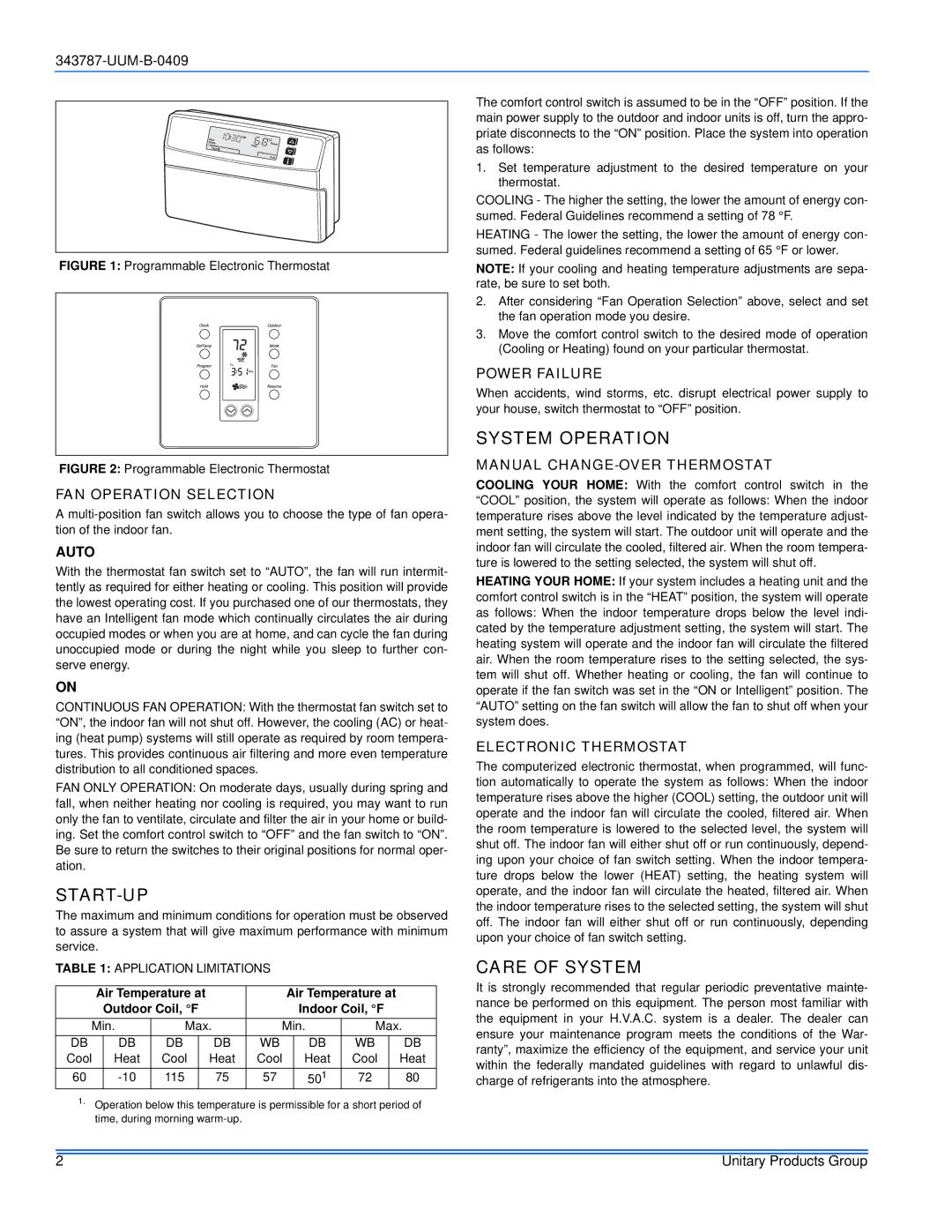 Johnson Controls 18 SEER YZH, HC8B, 18 SEER CZH, AC8B warranty Start-Up, System Operation, Care of System 