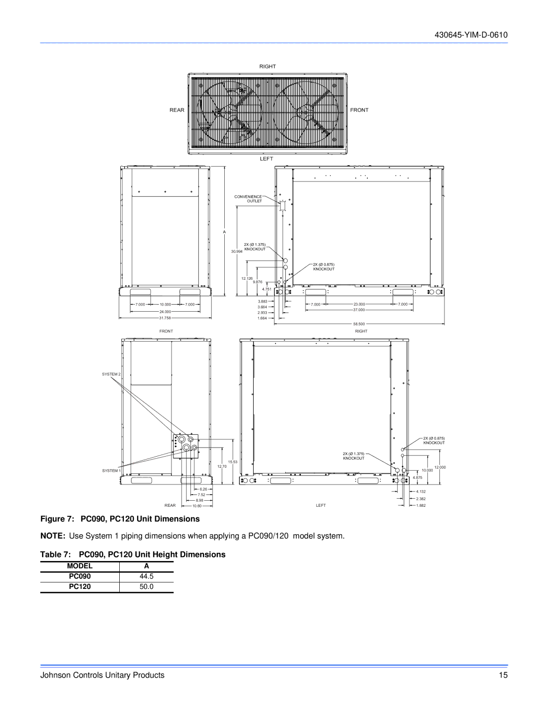 Johnson Controls PC090 THRU 240, PD 180 THRU 240 dimensions Model 