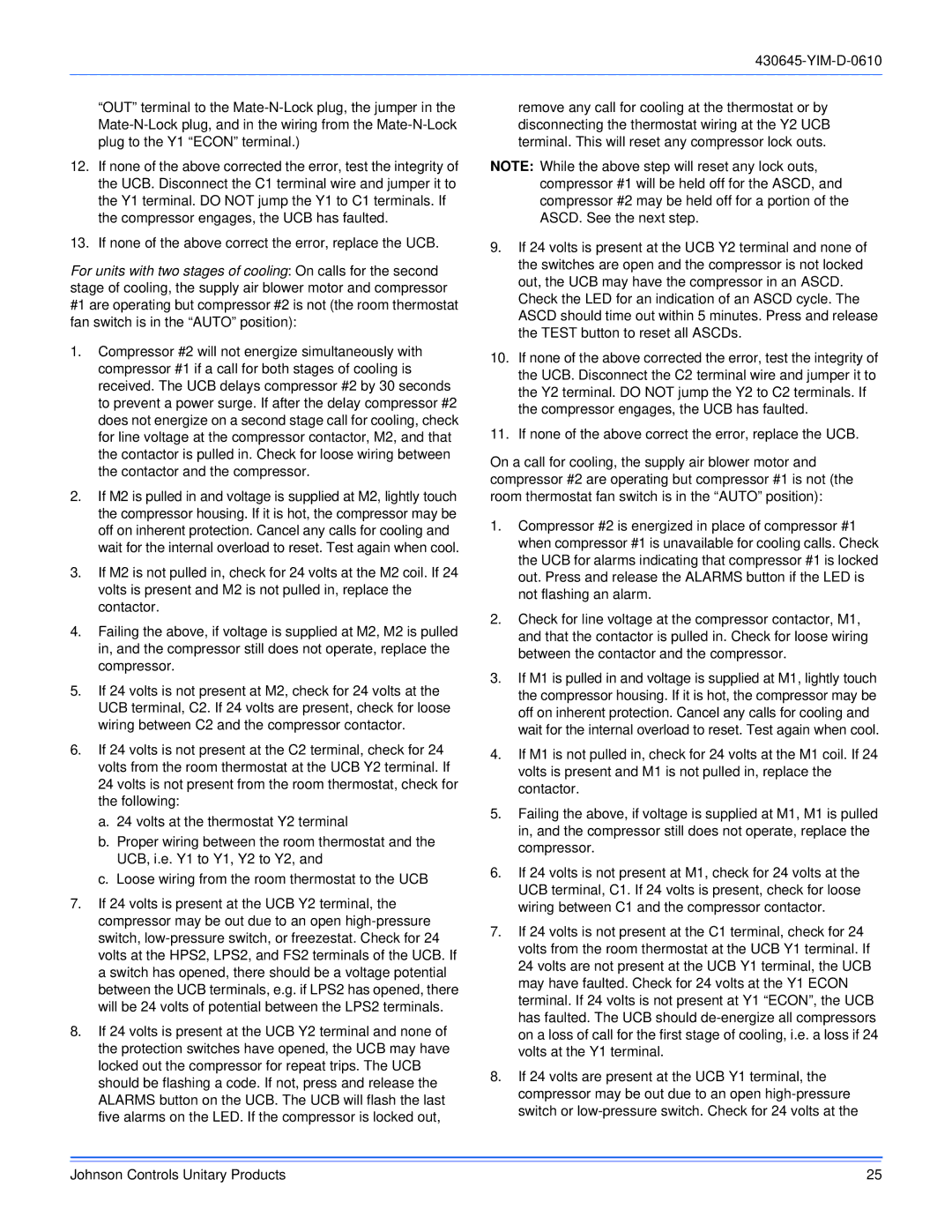 Johnson Controls PC090 THRU 240, PD 180 THRU 240 dimensions If none of the above correct the error, replace the UCB 