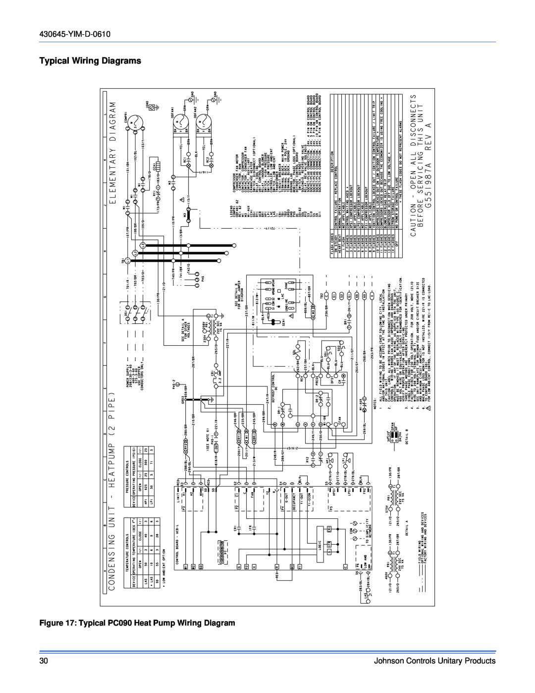 Johnson Controls PD 180 THRU 240, PC090 THRU 240 dimensions Typical Wiring Diagrams, Typical PC090 Heat Pump Wiring Diagram 