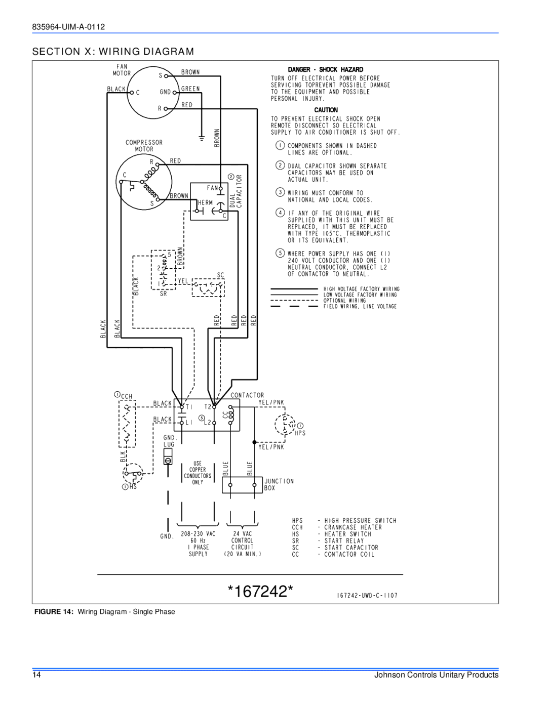 Johnson Controls R-410A installation manual Section X Wiring Diagram 