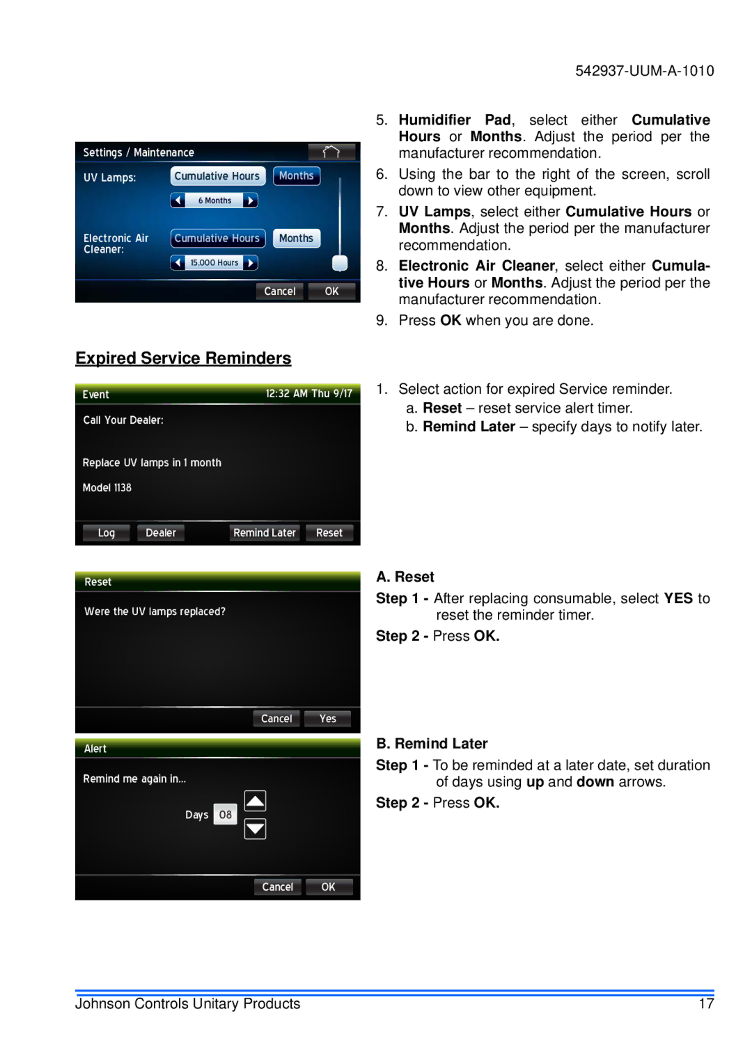 Johnson Controls S1-TTSCC01 appendix Expired Service Reminders 