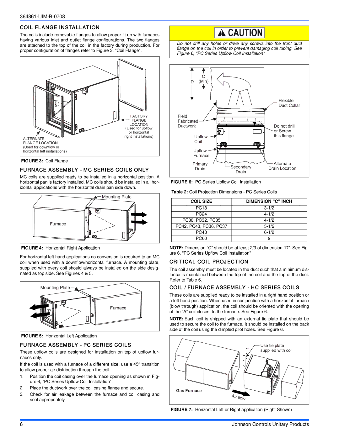 Johnson Controls TG9S*MP Coil Flange Installation, Furnace Assembly MC Series Coils only, Furnace Assembly PC Series Coils 