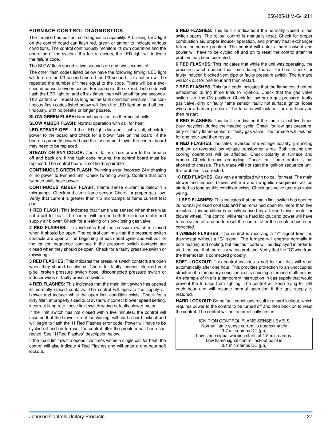 Johnson Controls GG8S*MP, TGLS*MP, TG8S*MP, GGLS*MP installation manual Furnace Control Diagnostics 