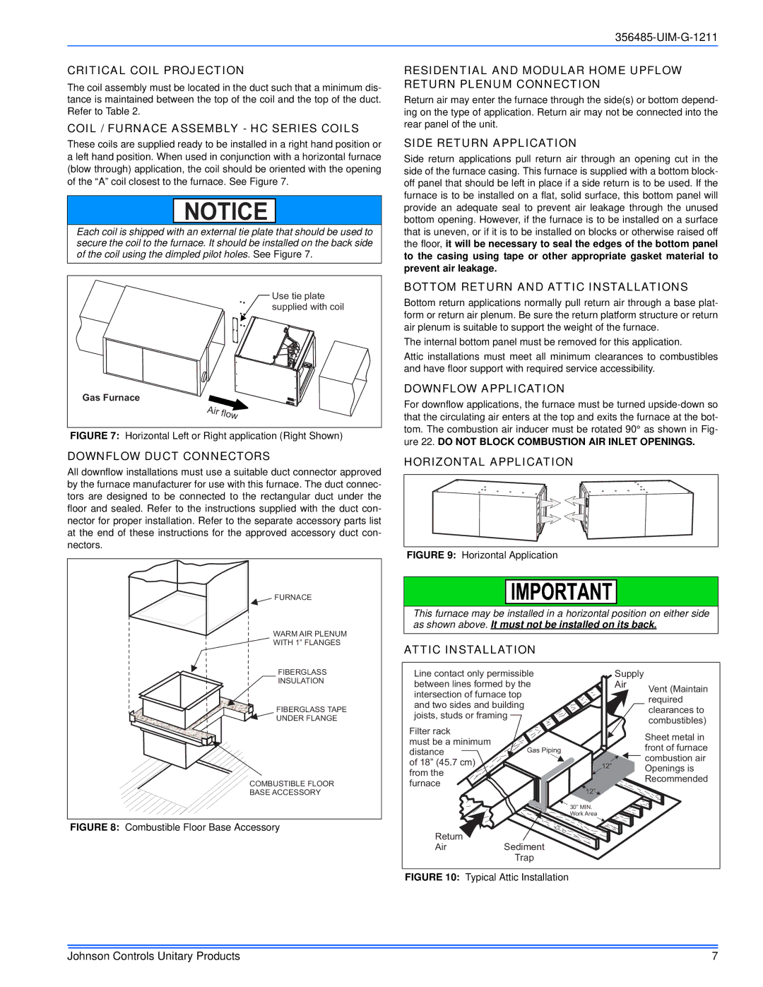 Johnson Controls GG8S*MP Critical Coil Projection, Coil / Furnace Assembly HC Series Coils, Downflow Duct Connectors 