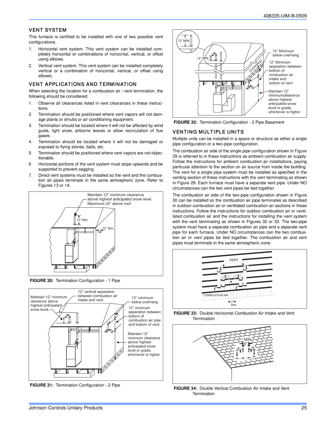 Johnson Controls TM9V MP installation manual Vent System, Vent Applications and Termination, Venting Multiple Units 