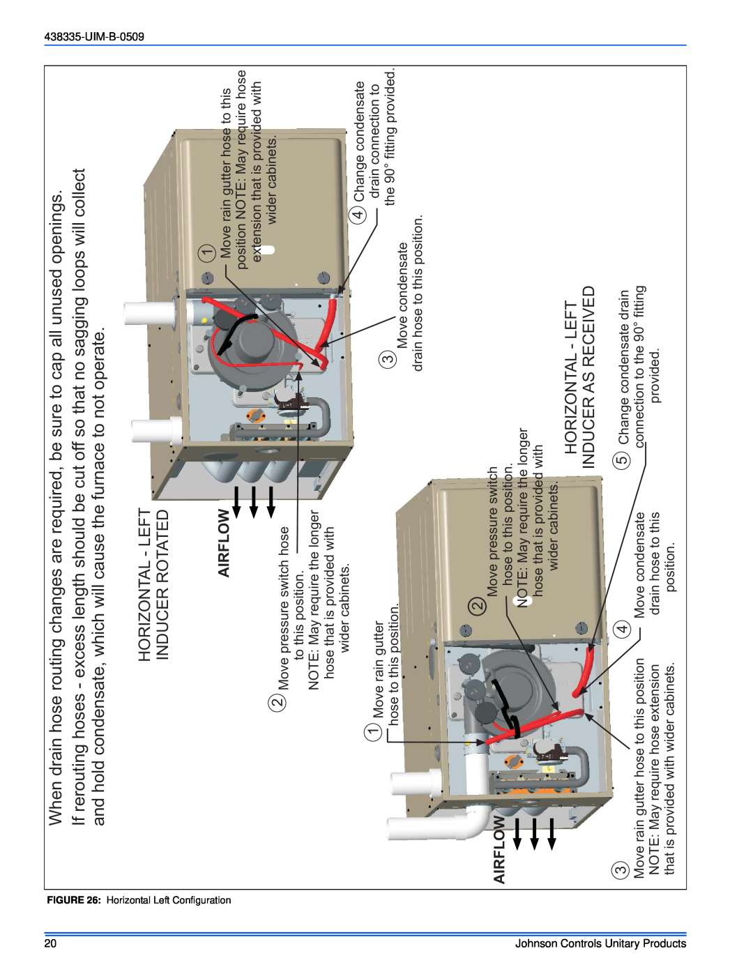 Johnson Controls TM9V MP installation manual Horizontal - Left Inducer Rotated, Inducer As Received, Airflow 