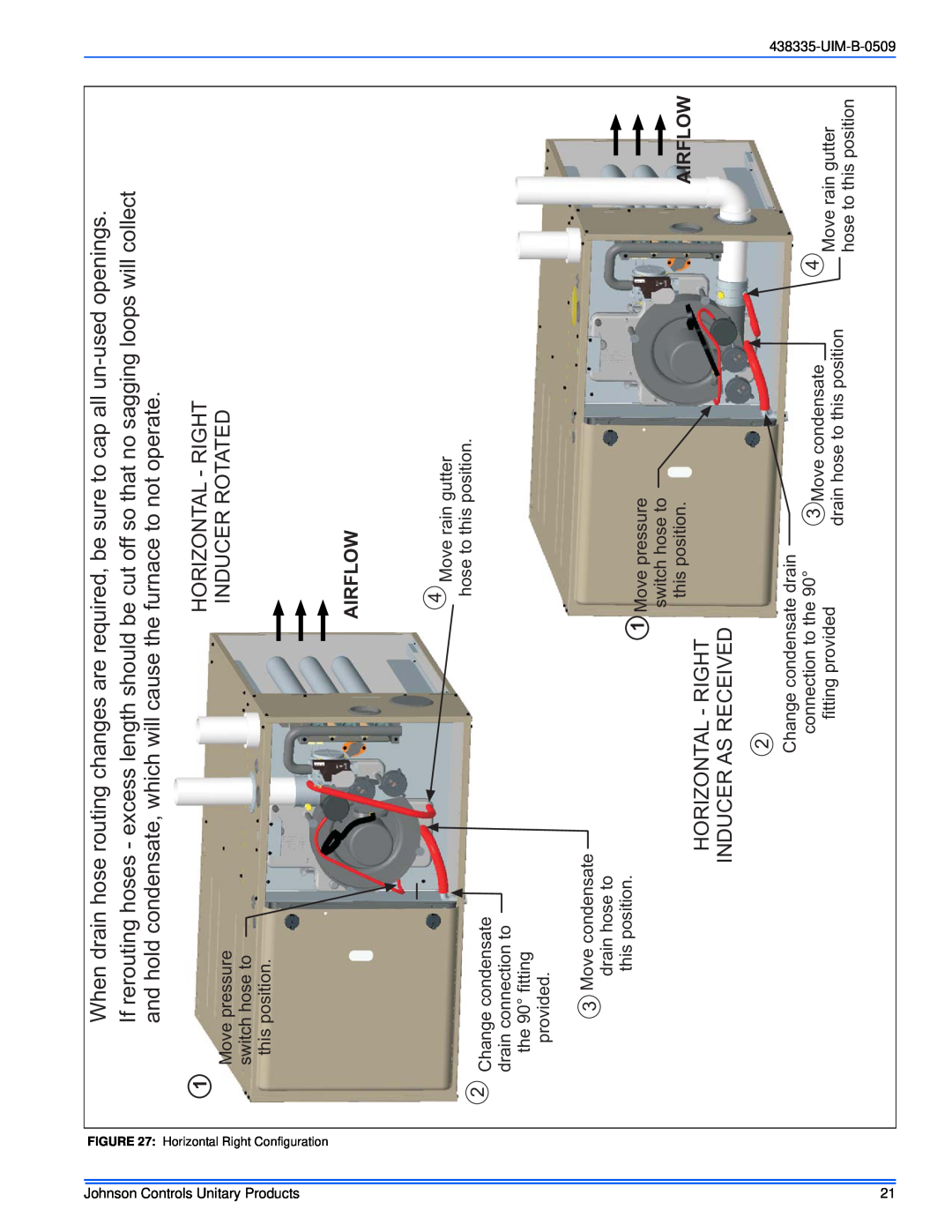 Johnson Controls TM9V MP installation manual Horizontal - Right Inducer As Received, Inducer Rotated 