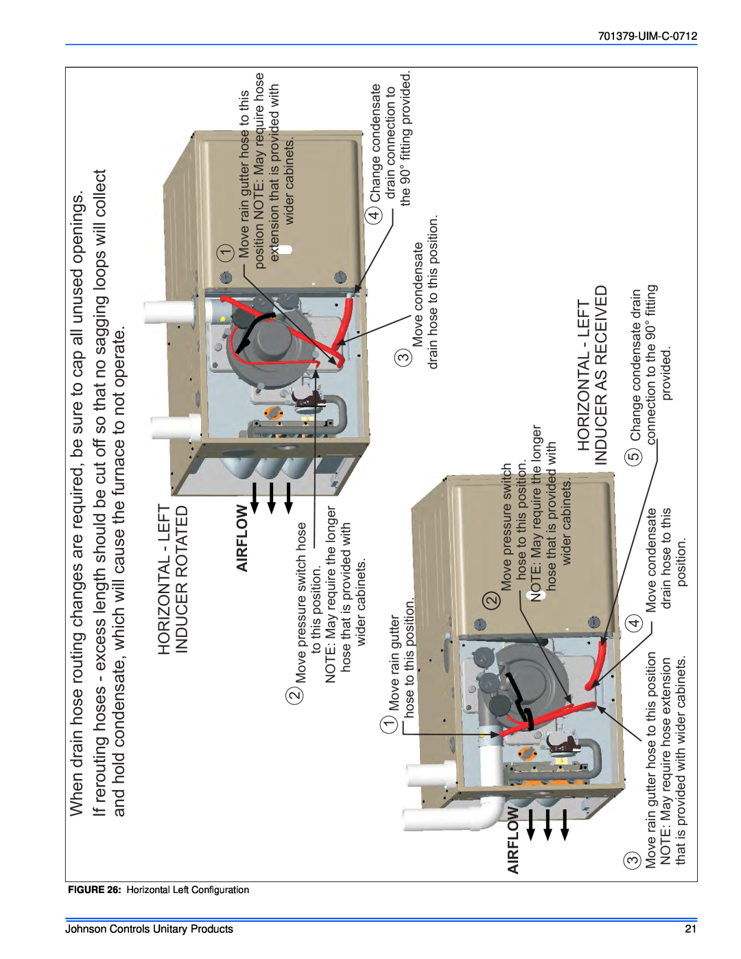 Johnson Controls TM9V*MP installation manual Horizontal - Left Inducer Rotated, Inducer As Received, Airflow 