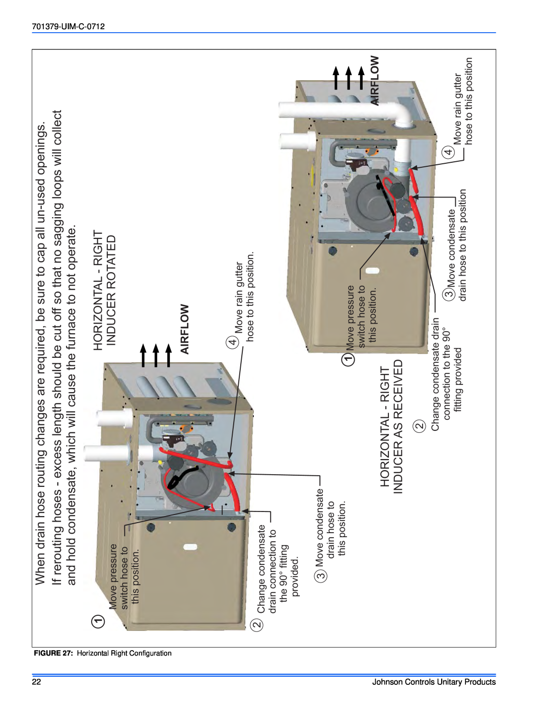 Johnson Controls TM9V*MP installation manual Horizontal - Right Inducer As Received, Inducer Rotated 