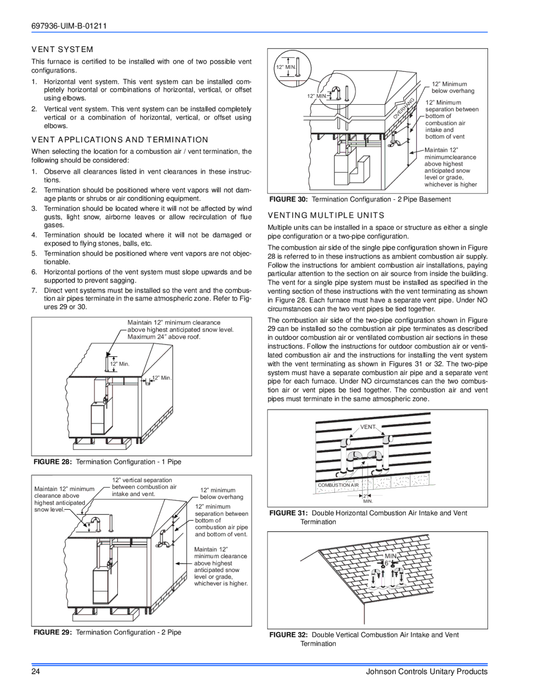 Johnson Controls TM9X*MP installation manual Vent System, Vent Applications and Termination, Venting Multiple Units 