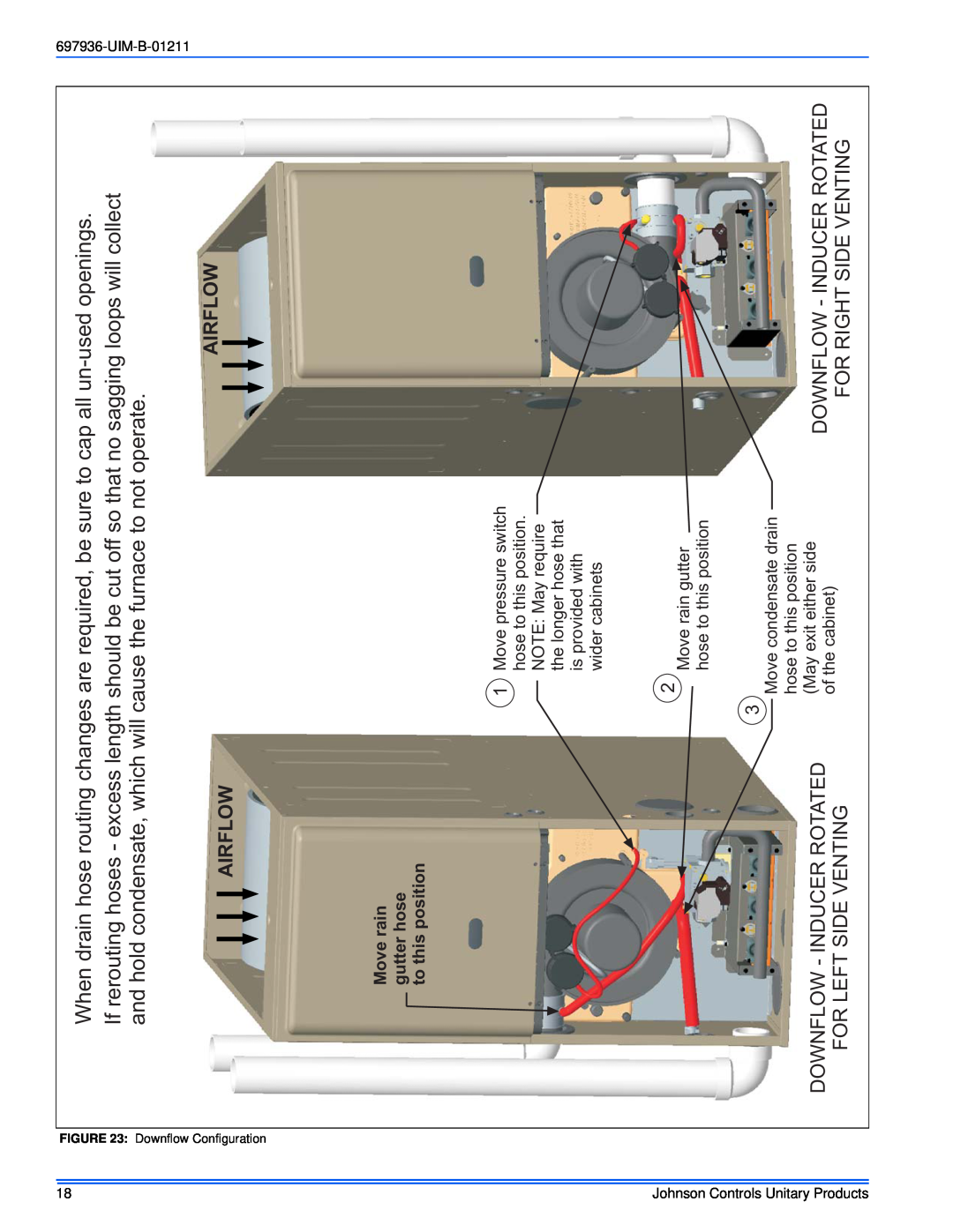 Johnson Controls TM9X*MP installation manual Airflow Airflow, Downflow - Inducer Rotated For Left Side Venting 
