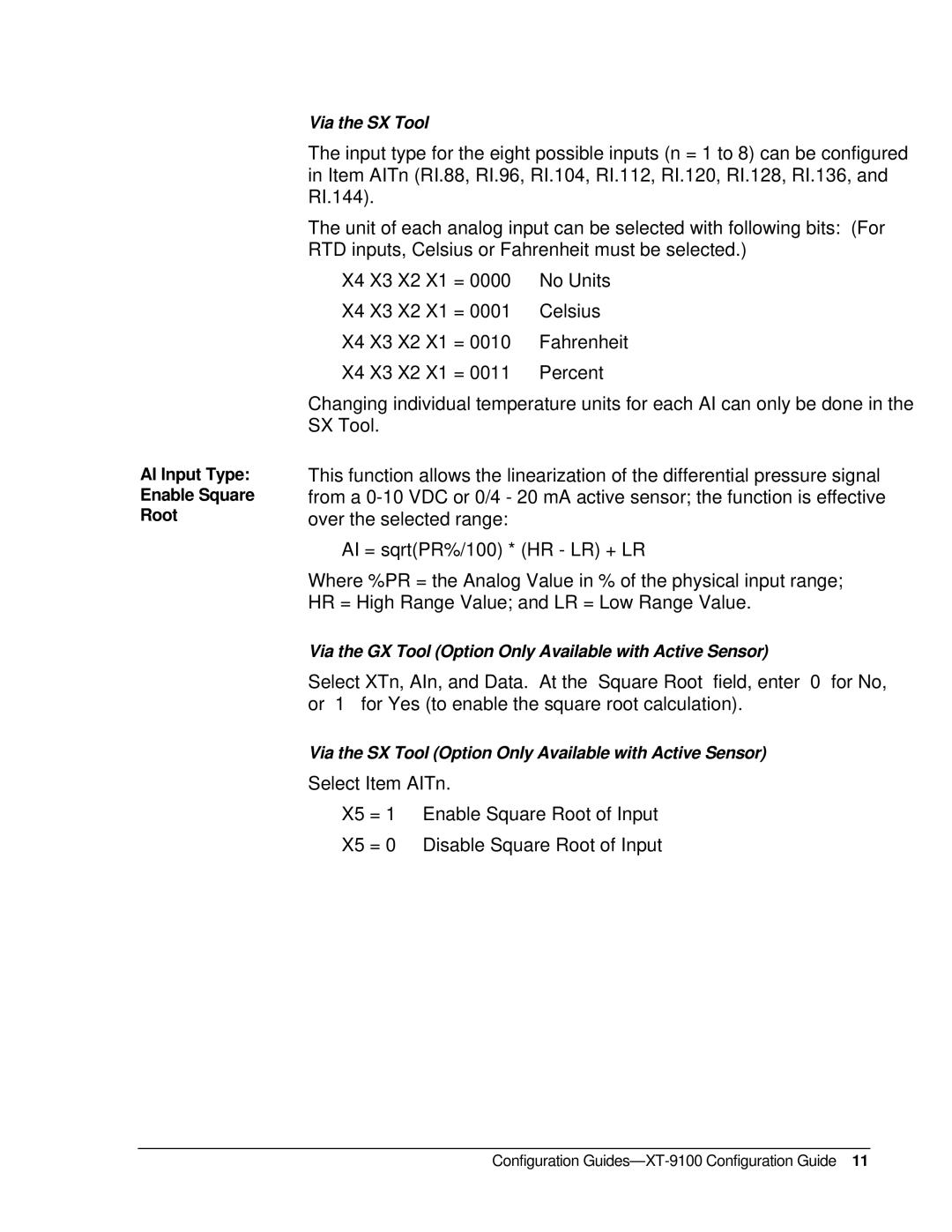 Johnson Controls XT-9100, XP-910x appendix Via the GX Tool Option Only Available with Active Sensor 