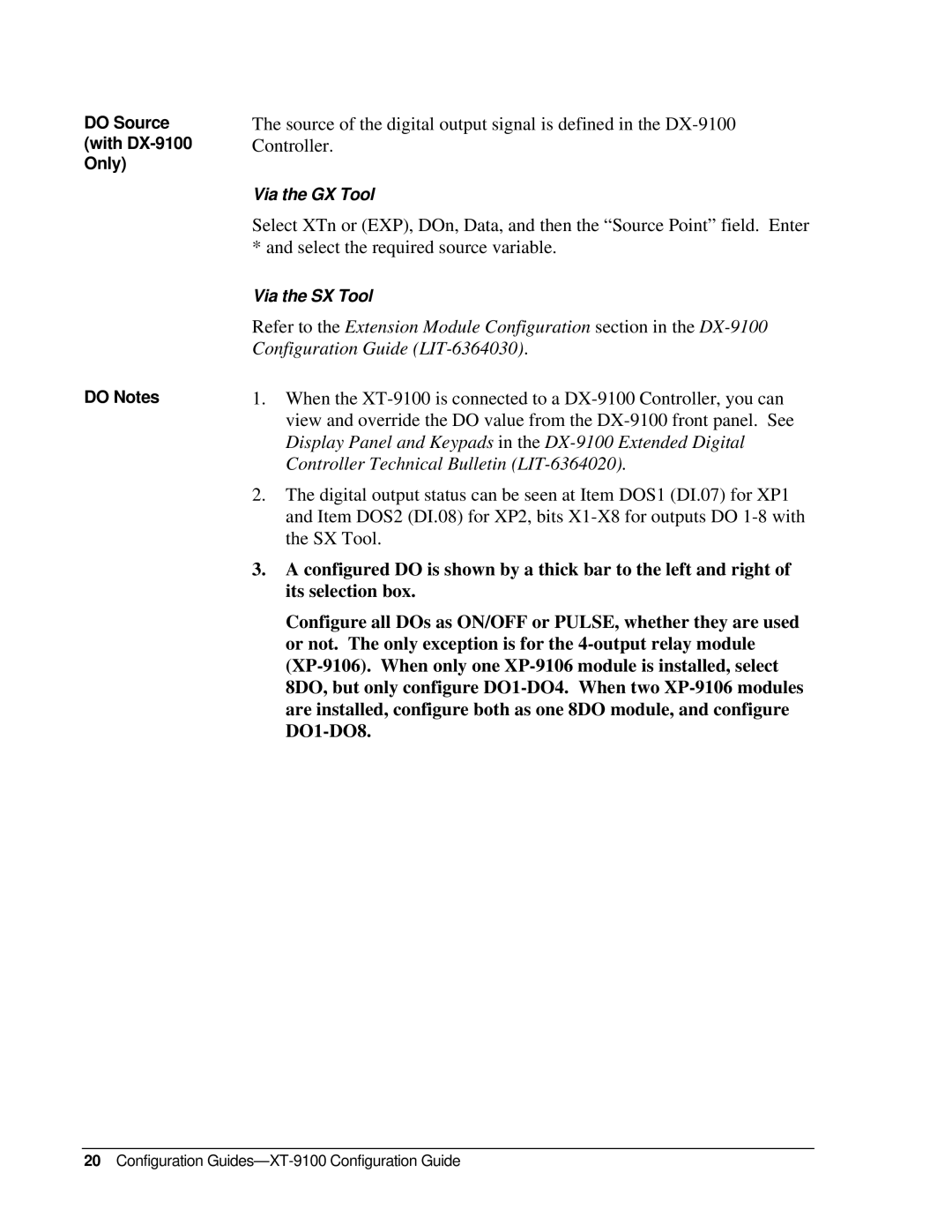 Johnson Controls XP-910x, XT-9100 appendix Do Source With DX-9100 Only Do Notes 