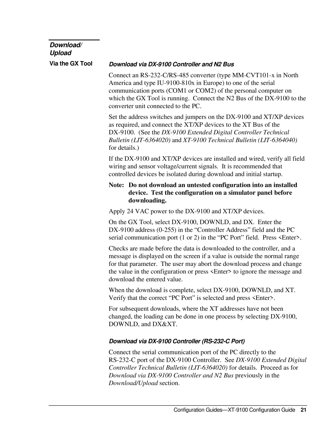 Johnson Controls XT-9100, XP-910x appendix Download/ Upload 