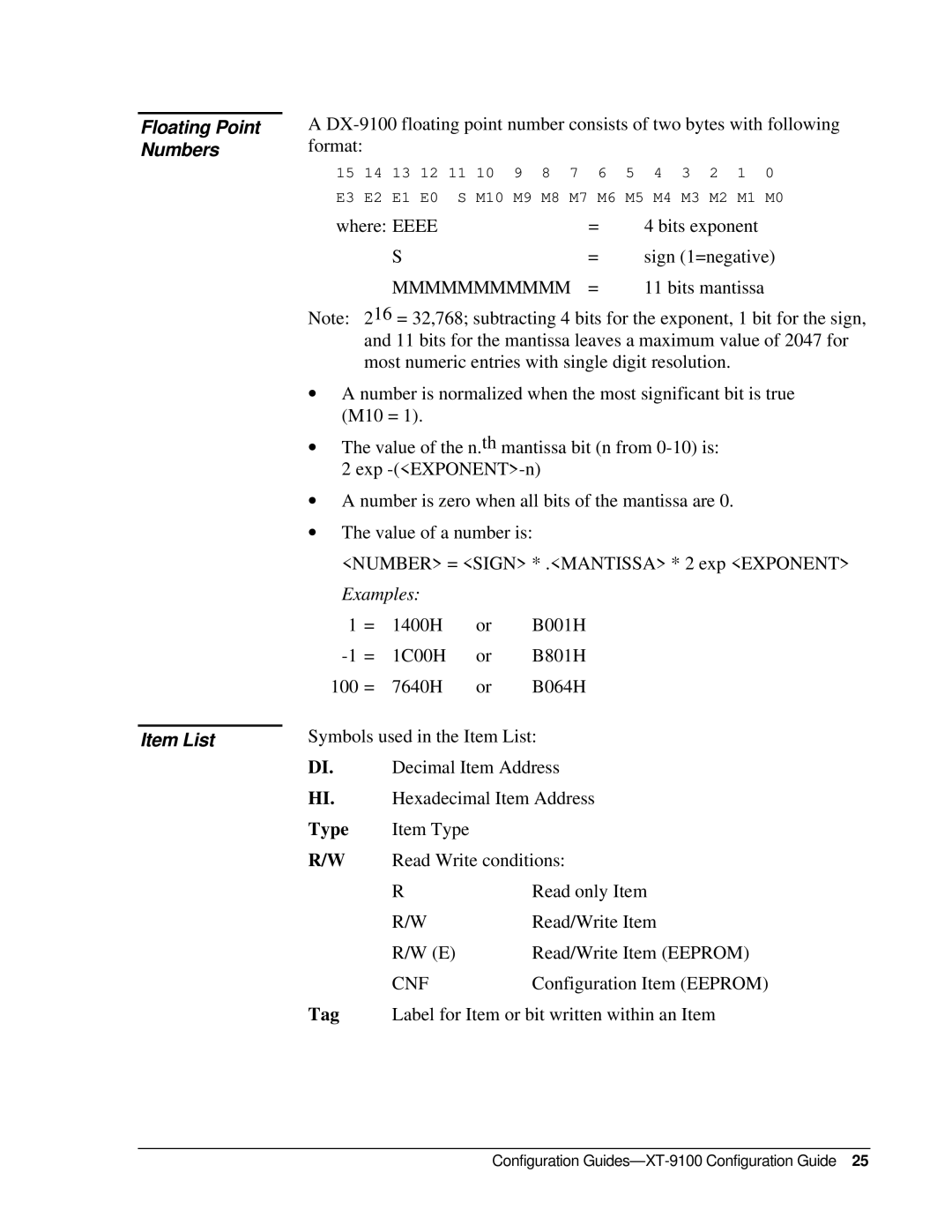 Johnson Controls XT-9100, XP-910x appendix Floating Point Numbers Item List, Mmmmmmmmmmm 